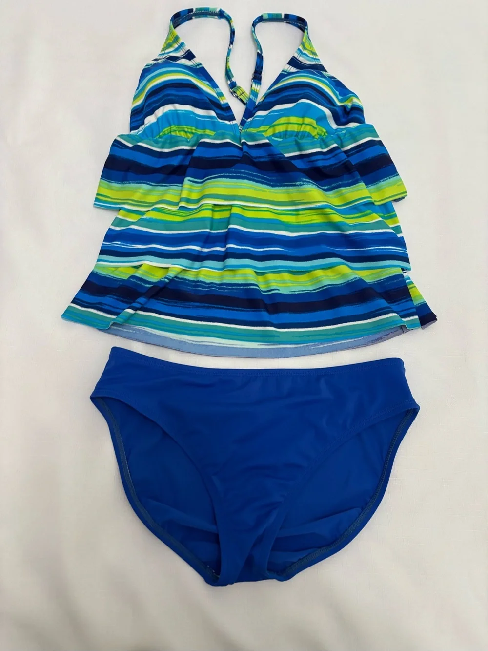 Janzen Blue Green Multicolor Striped Tankini Set Swimsuit Women 8